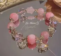 ピンク基調 ミックスビーズ＆星型ブレスレット おしゃれ 可愛い