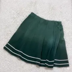 ダークグリーン プリーツスカート ホワイトストライプ