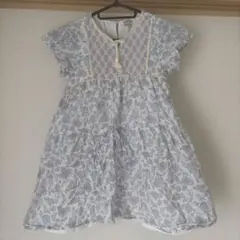 花柄　半袖　ワンピース 110cm 水色　白　ペイズリー　淡色