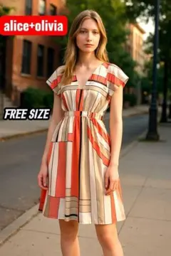 【美品】alice+olivia アリスアンドオリビアシルク混 幾何柄ワンピースのサムネイル