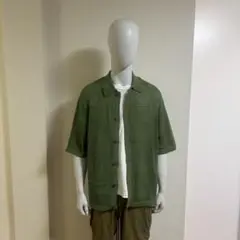 [完売品]ウォッシャブルメッシュニットシャツ　 オリーブグリーン