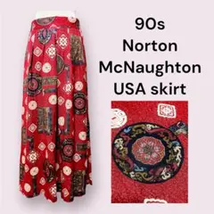vintageヴィンテージスカート総柄レッド赤レーヨン90sレトロUSA海外古着
