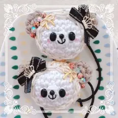 あみぐるみ♡キッズヘアゴム♡あったか帽子のくまちゃん♡クラウンリボン♡
