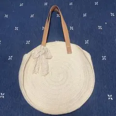 アイボリーラウンドかごバッグ リボン付き