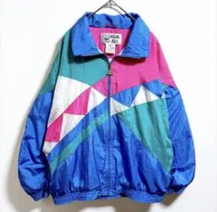 希少 90sビンテージ 幾何学柄ナイロンジャケット レトロ配色 ユニセックス古着