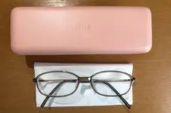 JINSブラウンオーバルメガネ ピンクケース　クロス3店セット付き　度あり