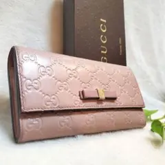 美品　GUCCI 長財布　GGライン　リボン　シマ　インターロッキング