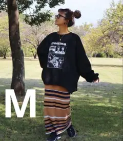 しまむらnozomiマルチボーダーナロースカートMナロースカート　ベージュ