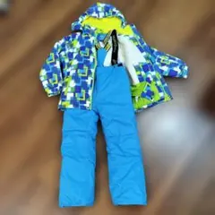 子ども用スキーウェア 青と緑の幾何学模様