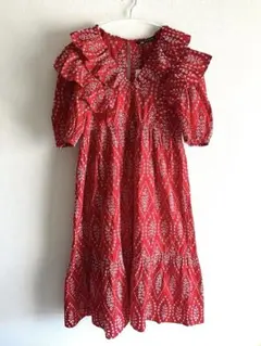 ZARA 刺繍ワンピース ロング丈 赤 フリルワンピ マキシワンピ 春夏 新品