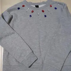 ビジュー付きグレー トレーナー 160