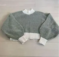 バルーンスリーブ ハイネック ショート丈ニットセーター