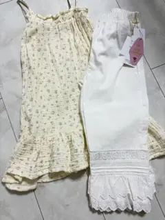 しまむら　soft cheese花柄フリルワンピースとフリルレースパンツのセット