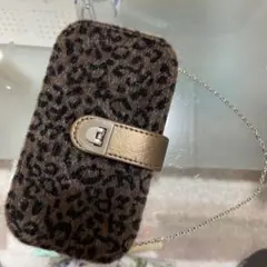 4C ヒョウ柄ジュエリーファーケース チェーン付き