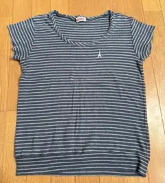 パーソンズ　エッフェル塔刺繍 半袖Tシャツ グレー紺ストライプのサムネイル