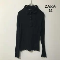 ZARA ニットトップス 襟付き 長袖 ブラック M レディース