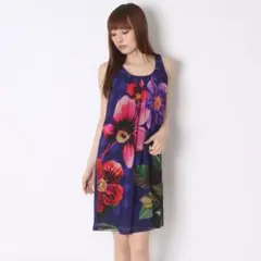値下げ価格☆Desigual ノースリーブ シフォンワンピース 花柄 ドット柄のサムネイル