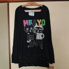 ME&YO 猫イラスト 長袖Tシャツ ブラック