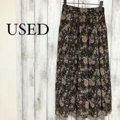 a0139【USED】花柄フレアスカート ロングスカート XS ブラック