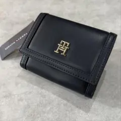 トミー 三つ折り 財布 レザー レディース ウォレット ロゴ 黒 ミニ財布