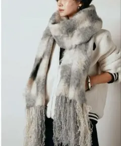 新作✴︎エシカ起毛チェックマフラー/ベージュグレー