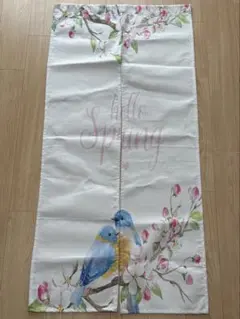 のれん　青い鳥と桜　約70cm×約150cm
