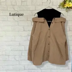 ルティーク 長袖シャツ ブラウス 重ね着 肩出し カジュアル 黒 ブラウン L