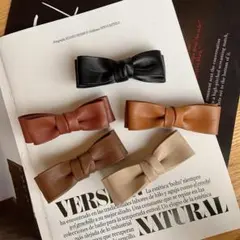 ヘアクリップ レザー リボン