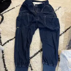 メルシーボークー　サルエルパンツ ダークブルー デニム素材