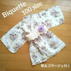 ☆【Biquette】花柄浴衣　100size♡作り帯＆コサージュ付♪