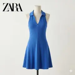ZARA 青 爽やか フレア ワンピース 春夏 デート