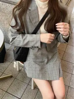 GRL グレンチェック柄ショート丈ジャケットXショートパンツセットアップ