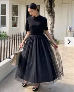 ✨新品✨ TULLE DOCKING COLLAR DRESS