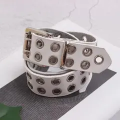 ダブルハトメベルト白y2kダブルピンベルトグランジ　スケーター　sk8 男女兼用