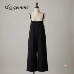 la gemme サロペット ワイドパンツ L 黒 レザー飾りベルト 高見えのサムネイル