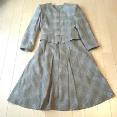 平成初期　平成レトロ　カーキ　チェック ジャケット スカートセットアップ