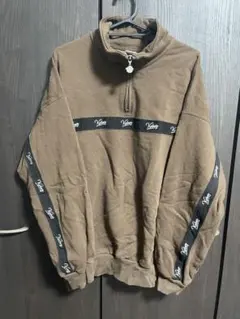 【KEBOZ】ハーフジップ　アノラック　スウェット　刺繍　ブラウン×ブラック　M