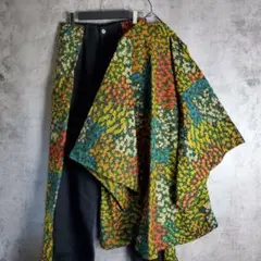 【セットアップ】着物 デニムリメイク 再構築 フレア 花柄 マルチカラー 1点物