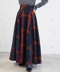 ティップトップtip top チェックウエストスカラップスカートロングフレア秋冬