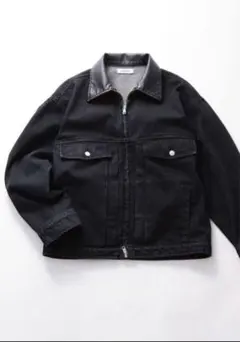 【LURAKU】襟レザージップアップデニムジャケット
