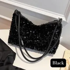 スパンコール ハンドバッグ 肩掛け ブラック 黒 結婚式 謝恩会