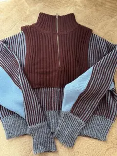 『WEB/一部店舗限定カラー』レイヤードハーフZIPニット