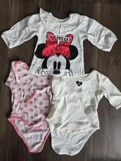 ベビー服　ミニー プリント ロンT　肌着ロンパース 3点セット 保育園