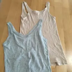 UNIQLO リブタンクトップ グレー LサイズベージュMサイズセット