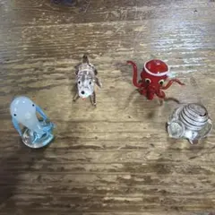 ガラス細工 ミニチュア たこ、イルカ、亀、犬　4点