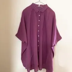 インド綿　ブラウス　コットンドビーギャザー ドルマンシャツ　半袖ブラウス　ピンク