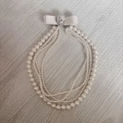 リボン付きパールネックレス