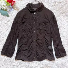 【ジャンニロジュディチェ】(40 L)シャーリングブラウス 茶 コットン 通勤のサムネイル