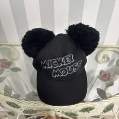 Disneyミッキーマウスボンボン耳付きキャップ黒58cm