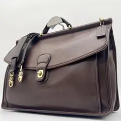 希少 COACH 2way ブリーフケース ビジネスバッグ ターンロック 茶